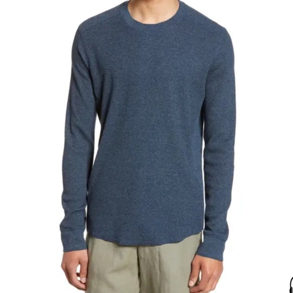 VINCE Slim Fit Waffle Knit Long Sleeve T-shirt In H Spruce Blue M - Picture 1 of 5